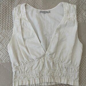 Abercrombie White Low Neck Cropped Linen Top
